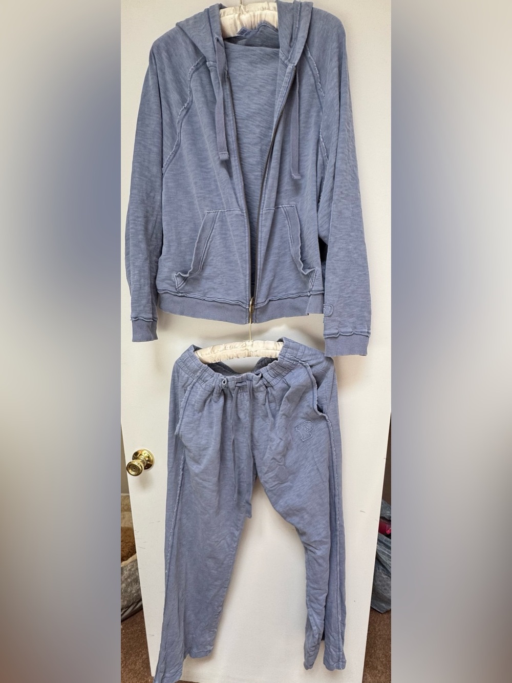 Casual Washed Blue Hooded Zip Sweatshirt & Jogger Set (Victoria Secret Pink)